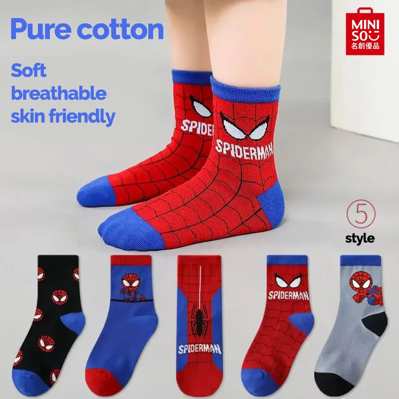 

MINISO Disney Baby Socks Spiderman Avengers Alliance Cartoon Anime Hero Cotton Boys Tube Socks Children Autumn Winter Kids Socks