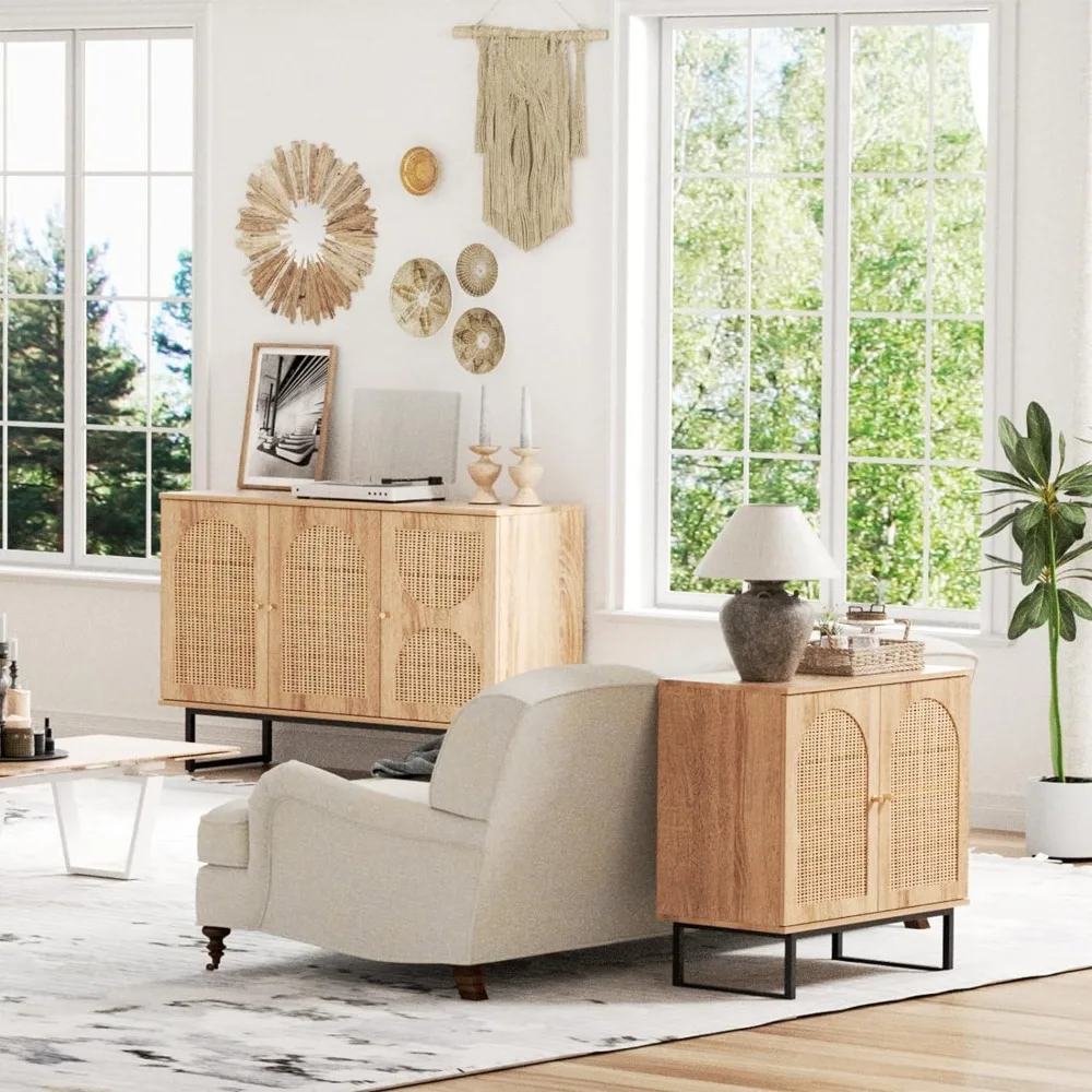 Credenza mobile Buffet con ante in Rattan, mobile Bar Buffet in Rattan, armadio Boho Credenza con gambe in metallo