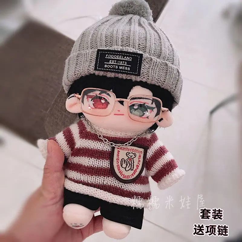 

20cm Doll Clothes Gray Wool Hat Cool Artistic Style Suit Cotton Doll Clothes Fat Body Can Be Worn Fans Children Dolls Cute Gifts