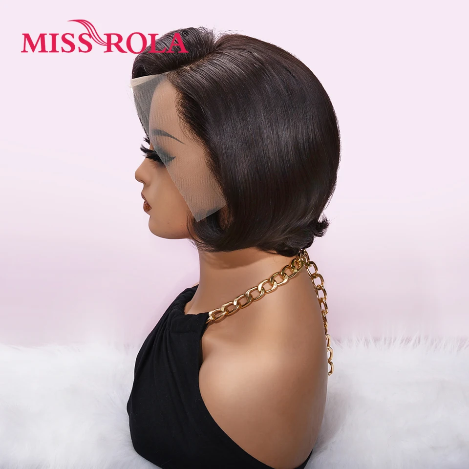 Miss Rola Pixie Cut 13x4 Short Wigs Lace Front Human Hair Wigs Remy Natural Wave Wigs Pre Plucked 180% Density