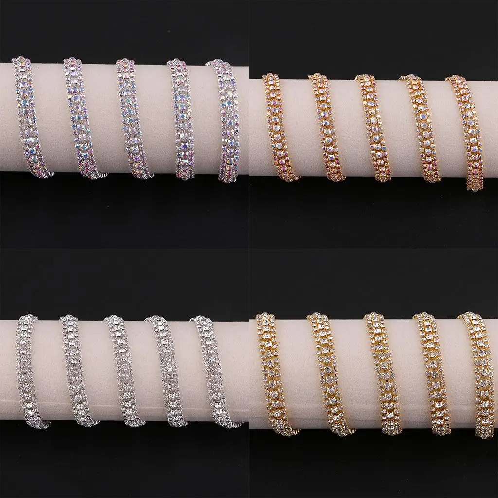 Bridal Beaded Applique Rhinestone Close Chain Trim Sparkly Sewing Decoration for Wedding Dress Cake Candles