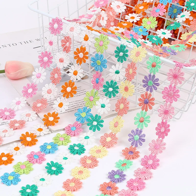 1Yard 25mm Embroidered Daisy Flower Lace 2024 New Colorful Ribbon For DIY Sewing Crafts Decoration Handmade Sewing Supplies