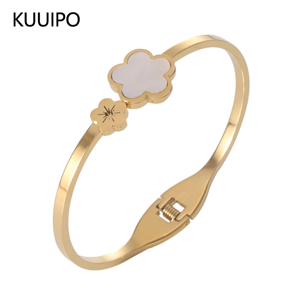 

Fashion Cuff Stainless Steel Bangle Bracelet for Women Accessories Rhinestone Resin Flower Gold Color Bangles Party Jewelry Gift