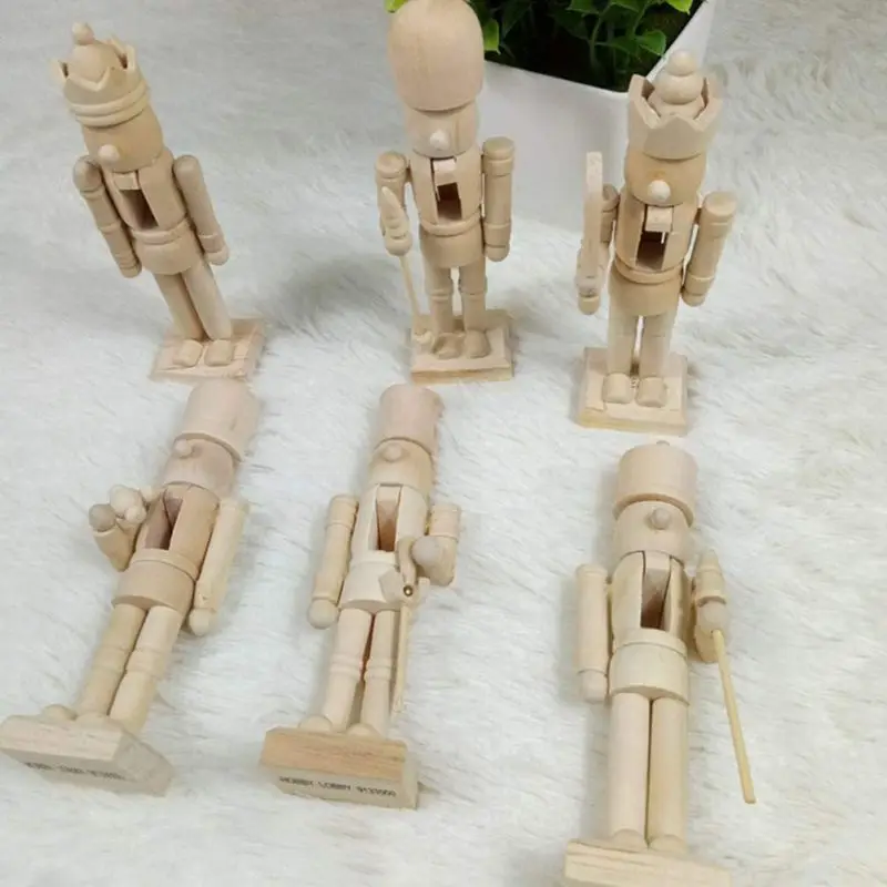 6Pcs/set Wooden White Embryo Nutcracker Doll Soldier Miniature Figurines Handcraft DIY Puppet Ornaments Home Decor Toy