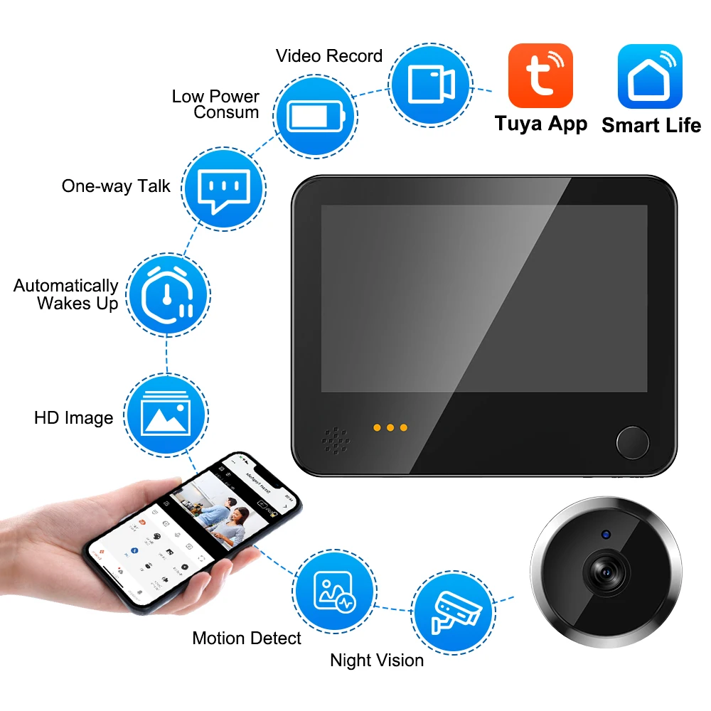 Imagem -03 - Electop-tuya Smart Home Radar Campainha com Câmera Peepholes Digital Porta Visão Noturna Pir Detecção de Movimento Intercomunicador Doméstico