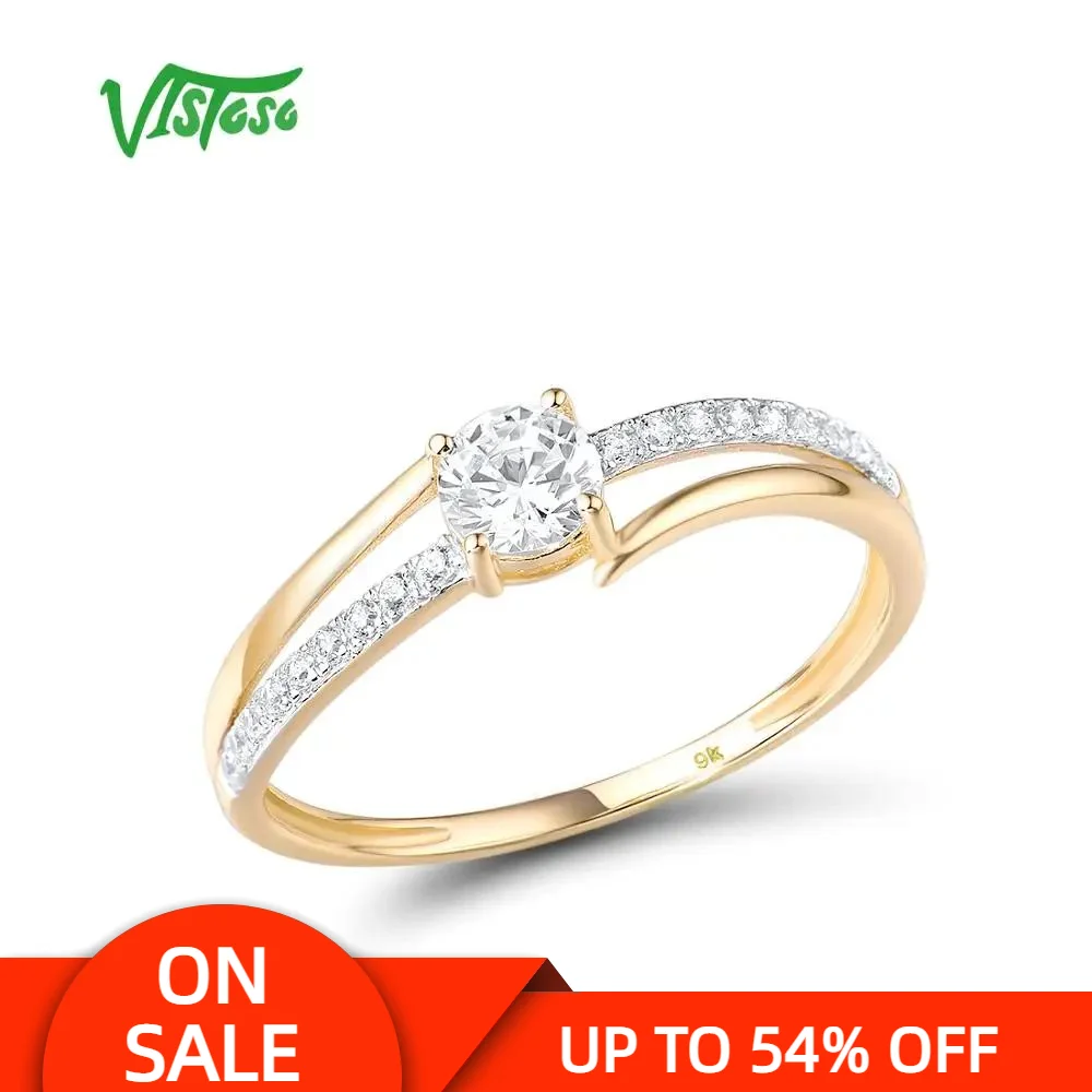 

VISTOSO Gold Rings For Women Genuine 9K 375 Yellow Gold Ring Sparkling White CZ Promise Band Rings Anniversary Fine Jewelry