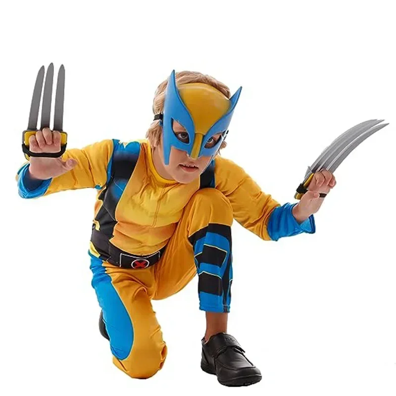 Disfraz de Halloween para niños de Wolverine, disfraz de Panter negro, disfraz de héroe clásico, mono para niños, disfraz de Wolverine Muscle para niños