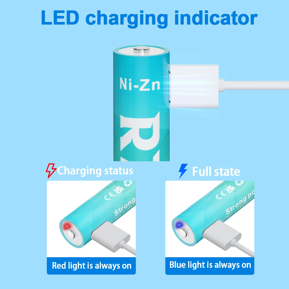 R7 1.6V AAA 1100mWh Battery Ni-Zn Rechargeable Batteries USB NIZN Battery for Flashlight + Cable