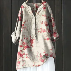 Fashion V-neck Buttons Long Sleeve Tops And Blouses Women 2024 Autumn Loose Casual Print Shirts Women's Top Femme