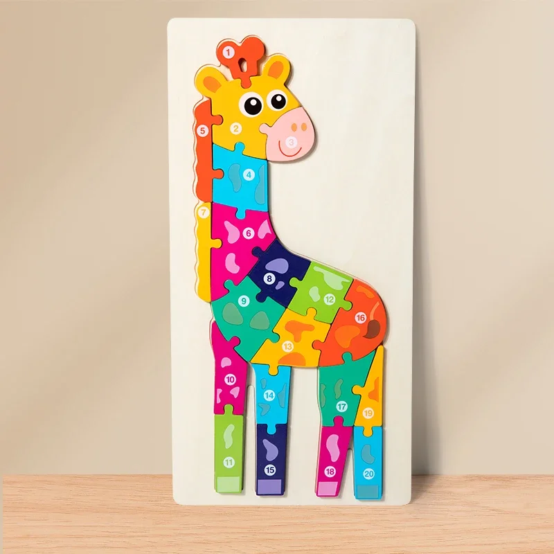 High Quality Large Animal 3D Wooden Cartoon Animal Jigsaw Early Learning Cognition Game  Toys for Children