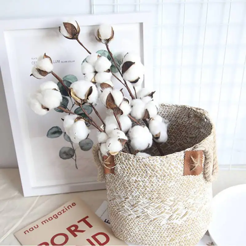 

53cm Artificial Dried Cotton Flowers White Flower Branch For Wedding Party Decoration Fake Flower Home Christmas Decor