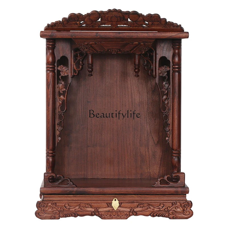 Solid Wood Buddha Niche Buddha Statue Enshrine Ancestral Temple Altar Altar Household God of War and Wealth Buddha Cabinet