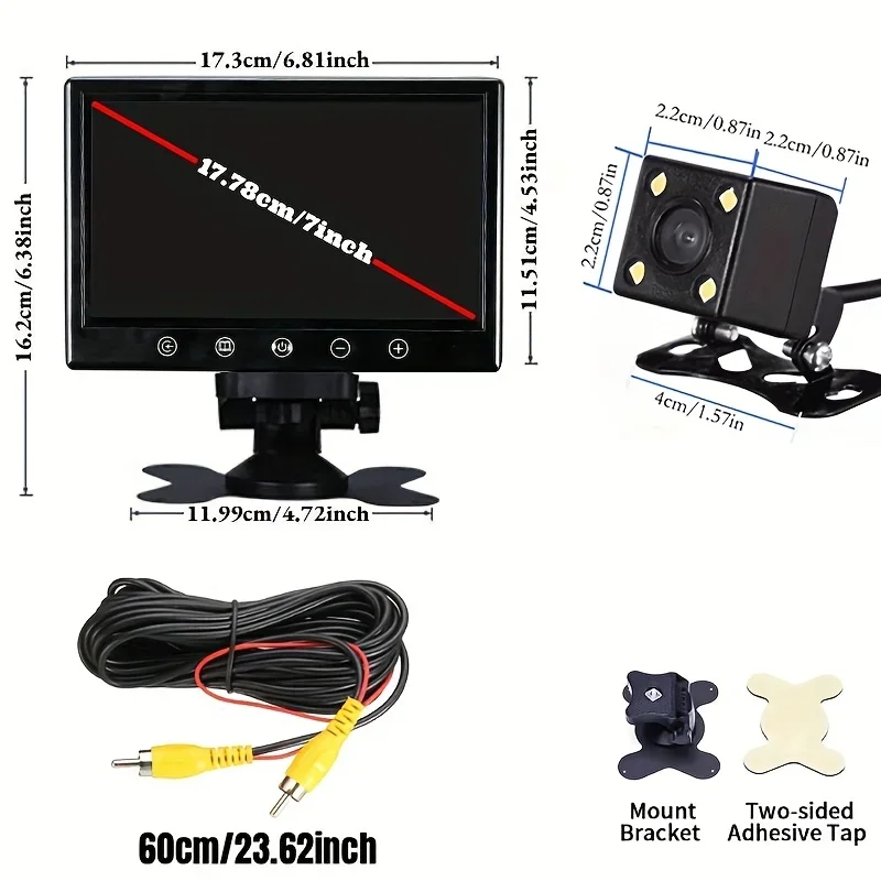 [17.78cm HD New Touch Button Monitor 4LED Rear View Camera Kit] Universal Fit for Truck, Pickup, Trailer, Van, Bus, RV