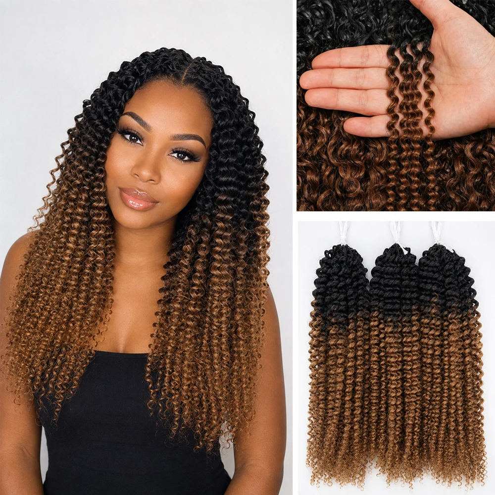 T1B/30 Light Brown Kinky Curly Feather Crochet Hair 15A Grade Human Hair Extensions Miracle Knots Knotless Small Spirals Deep Curly Pre Looped Crochet Braids Natural Looking Boho Crochet Hair For Black Women