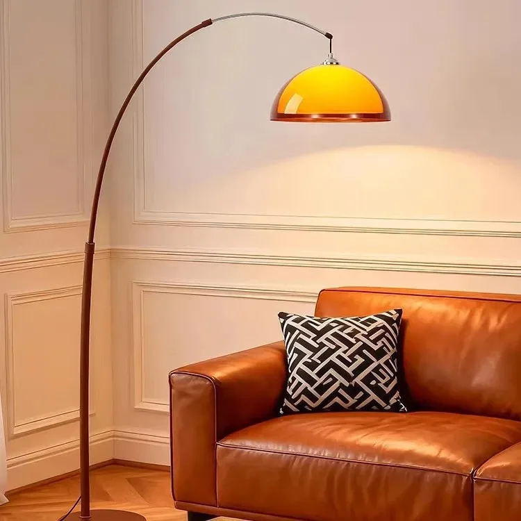 Vintage Acrylic Lampshade Floor Lamp Modern Dark Brown Minimalist Light Fixture E27 Bulb Floor Lighting For Parlor Bedside