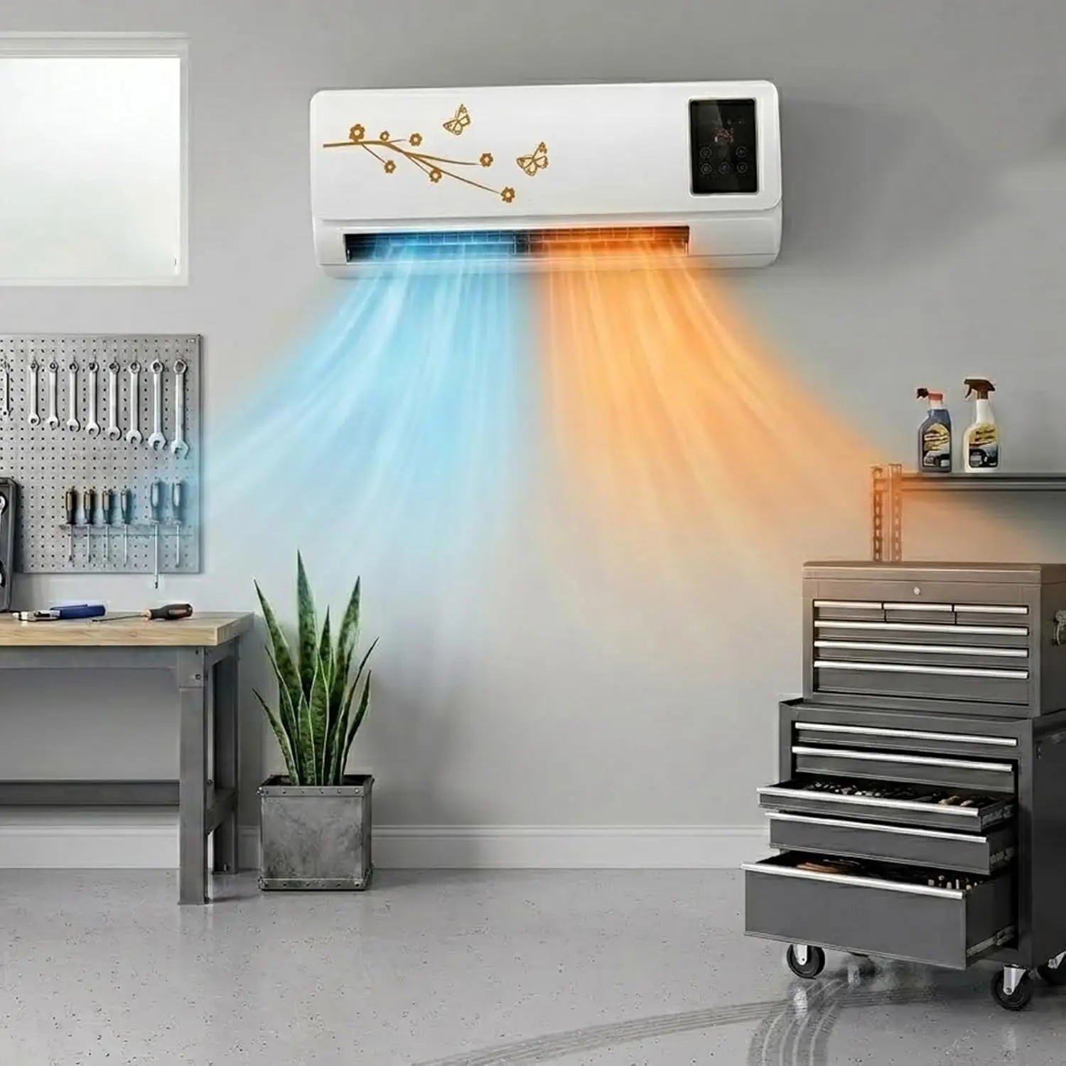 Ductless Garage Air Conditioner Fan, Bladeless Wall Mounted Heater & Cooling System Combo, 2 in 1 Portable AC Unit Alternative with Remote Timer, for Living Room Bedroom Office(Yellow)