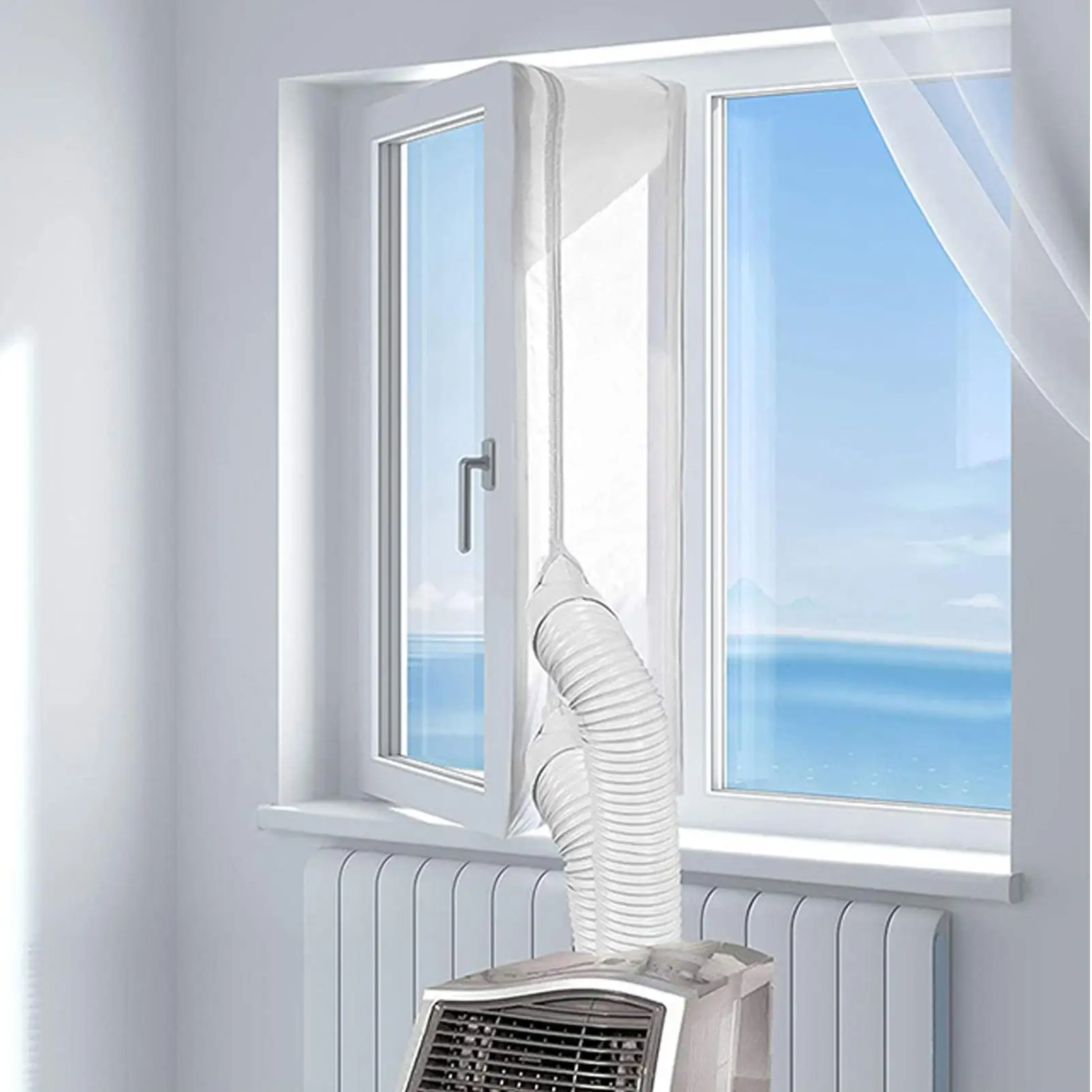 Kit de sellado de ventana de CA portátil, Kit de sellado de ventana abatible de aire acondicionado portátil, accesorio de ventilación de escape sin taladro