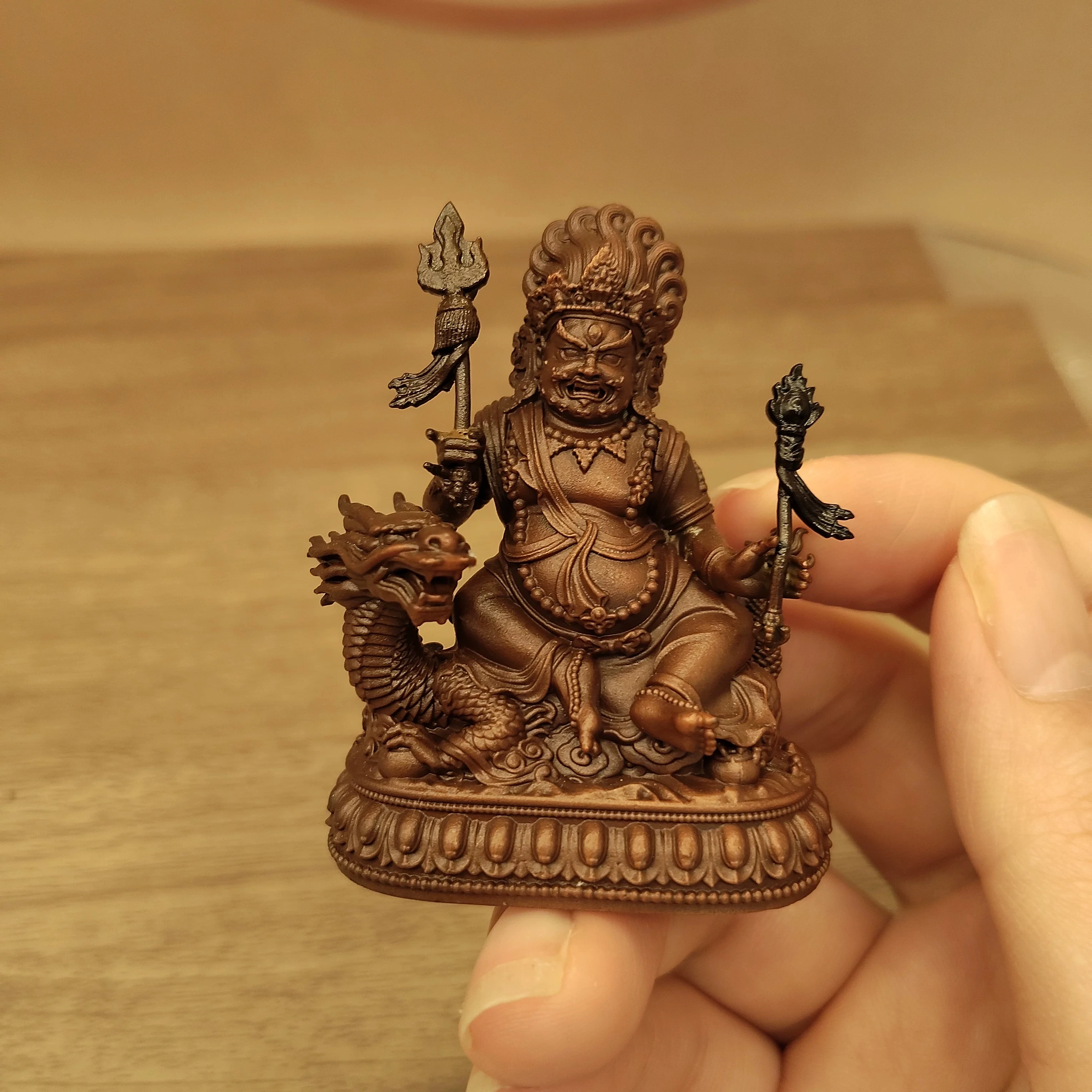 Nepal Craft Antique Copper White Jambhala Wealth Deity Statue 5cm Portable Car Home Fillable Blessing