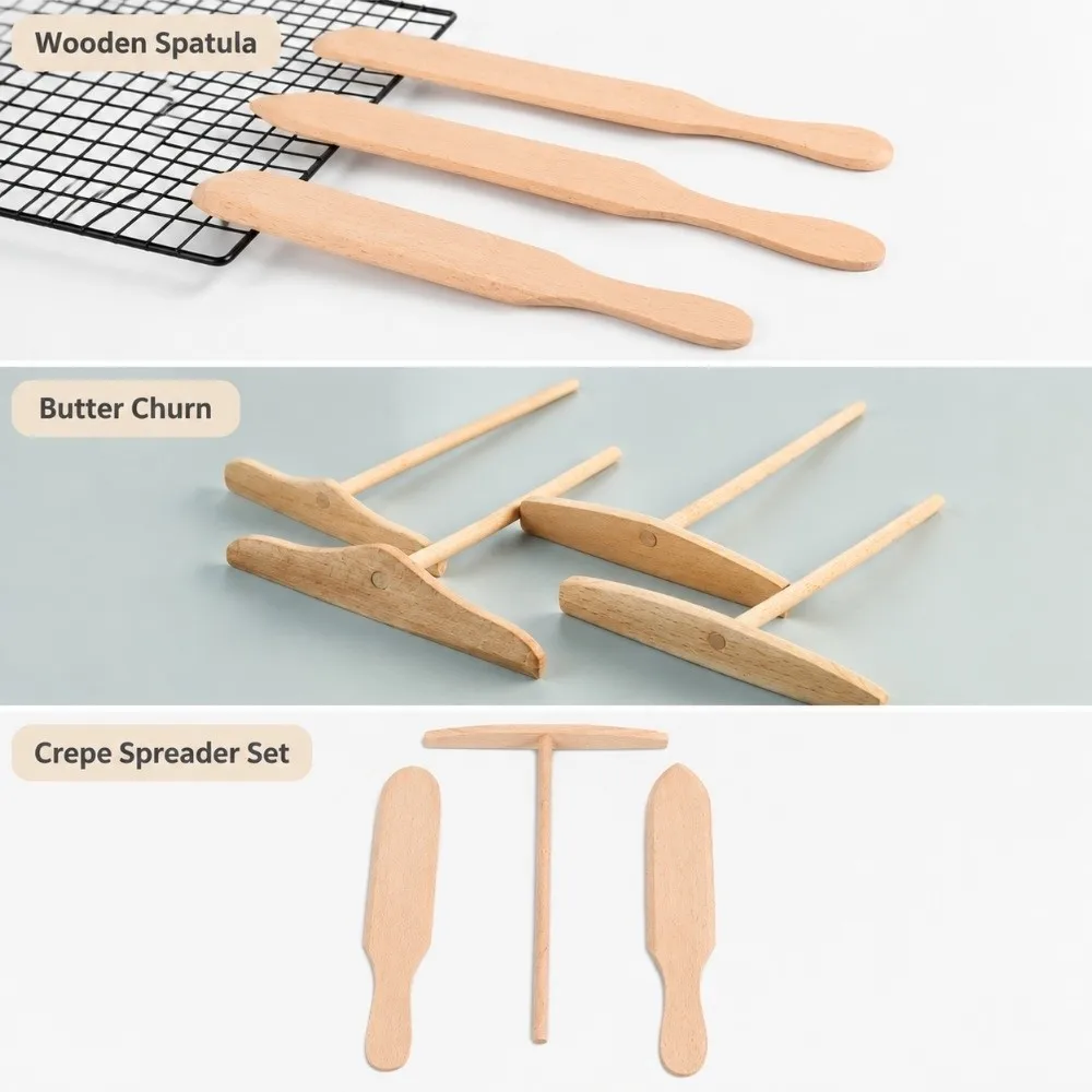 New Beech Wood Crepe Spreader Solid Wood Multi Shapes Pancake Rake Smooth Edge Multiple Sizes Crepe Rake Breakfast Cooking