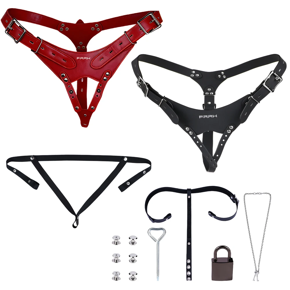 NSFU Black/Red Male Chastity Belt PU Material Cock Lock Assisted Restraint T-Pants Harness Sexy Accessories Sex Toy For Men 18+