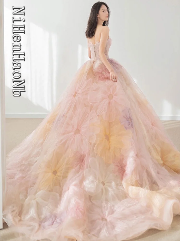 Quinceanera Dresses Ball Gown Flower Vestidos De 15 Años Pink Strapless Evening Party Dress