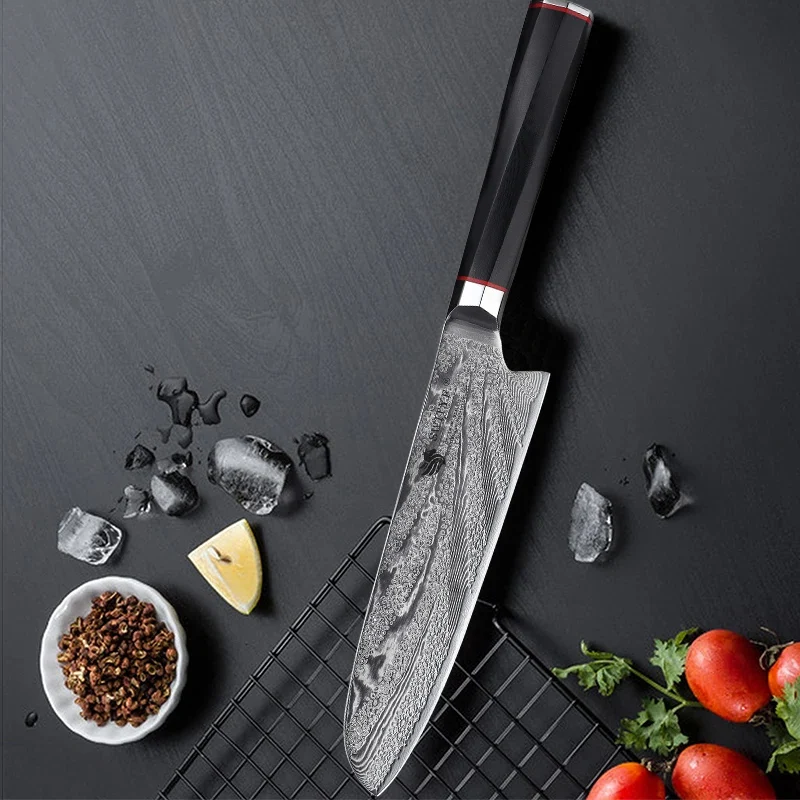 

7 Inch Santoku Knife 73-layers Damascus AUS-10 Steel Blade G10 Twist Hnadle Sharp Chef Cleaver Slicing Japanese Kitchen Knife