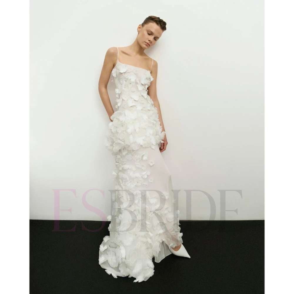 ESBRIDE Abito da sposa semplice Abbigliamento da donna Senza maniche con spalle scoperte Abito floreale bianco Abito da sposa Abiti per occasioni formali