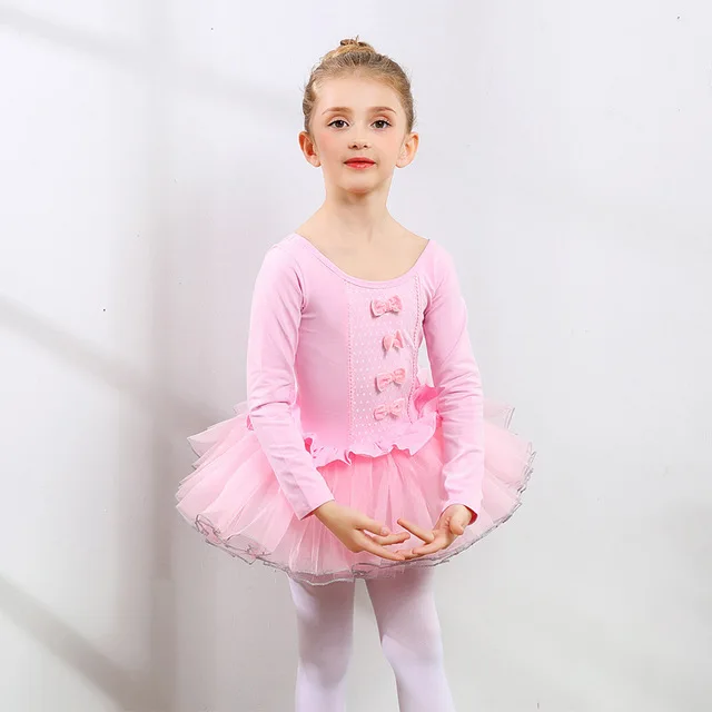 Girls Ballet Dance Tutu Dress Kids Children Short /Long Sleeves Tulle Bowknot Gymnastics Leotard Ballet Core Birthday Party Wear