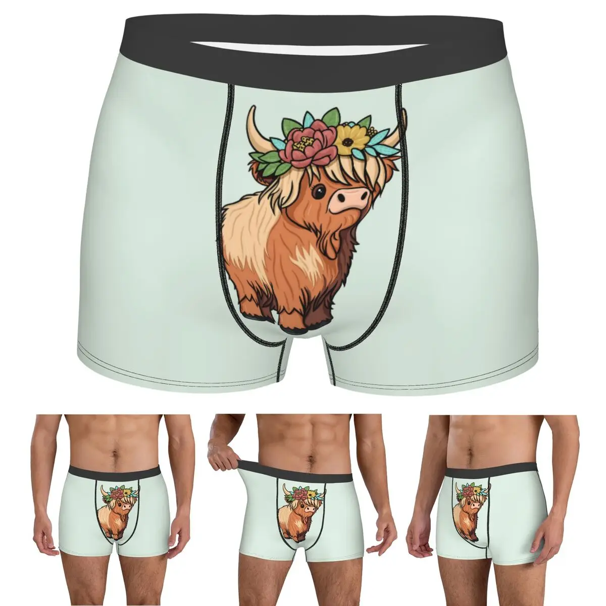 

Boxer Underpants Shorts Highland Cow Animal Panties Men Comfortable Underwear for Homme Man Boyfriend Gifts