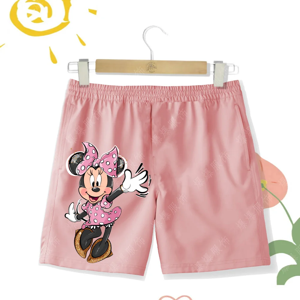 Kids Sports Shorts Disney Mickey Mouse Hip Hop Kawaii 2D Minnie Print Cute Girl Swimsuit Shorts Summer Kids beach Pants