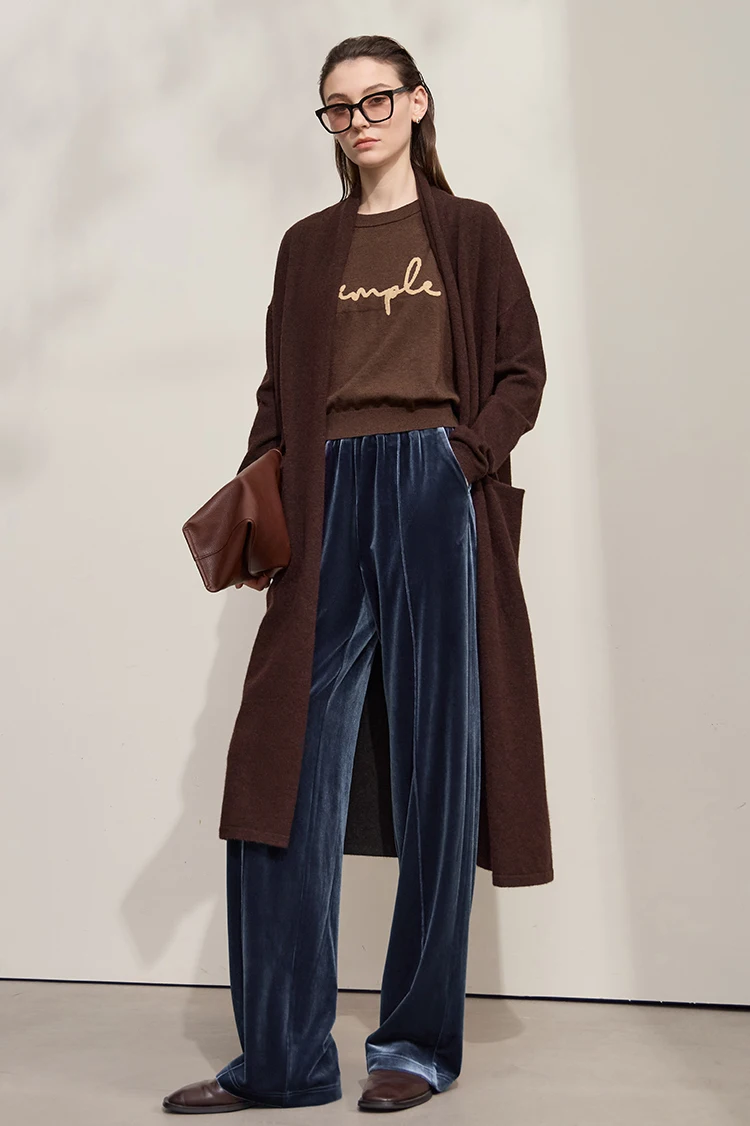 AMII Women's Pants Wide-leg Solid Knitted Pants Casual Woman Trousers 2025 Autumn New Retro Versatile Ladies Clothing 12523110