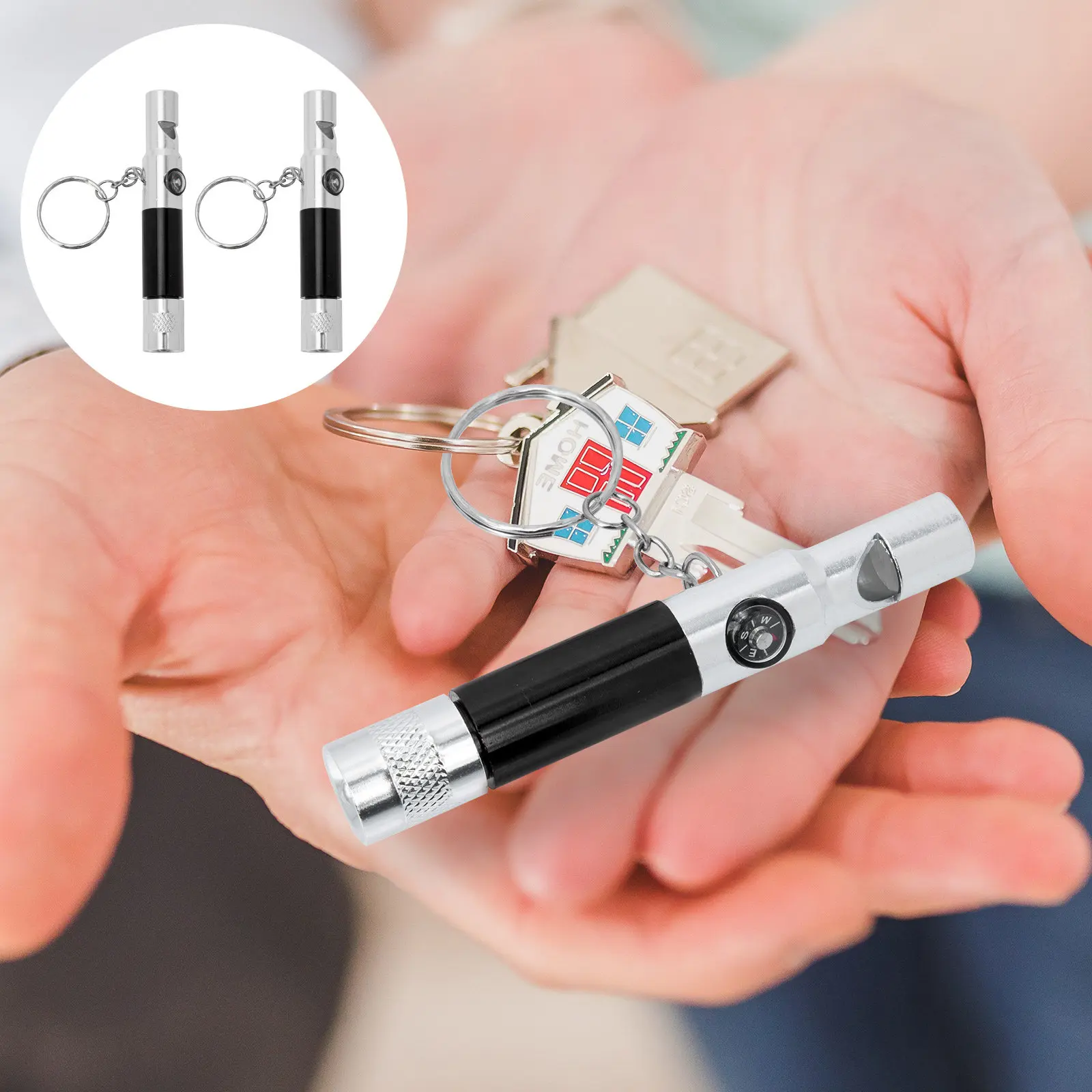 

2Pcs Survival Whistles Compass Flashlight Multifunction Outdoor Emergency Hiking Safety Whistle Keychain Hiking Flashlight