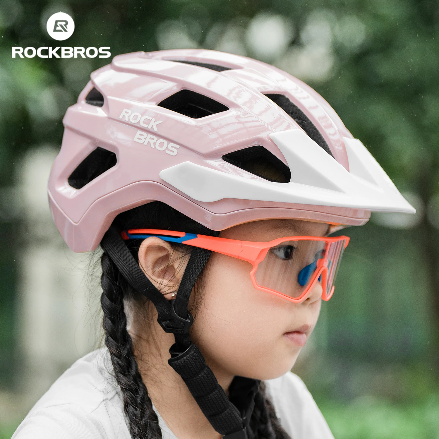 ROCKBROS Kids Youth Cycling Set: Helmet (Integrally-molded, Ultralight) + UV400 Photochromic Glasses for MTB Bike Scooter