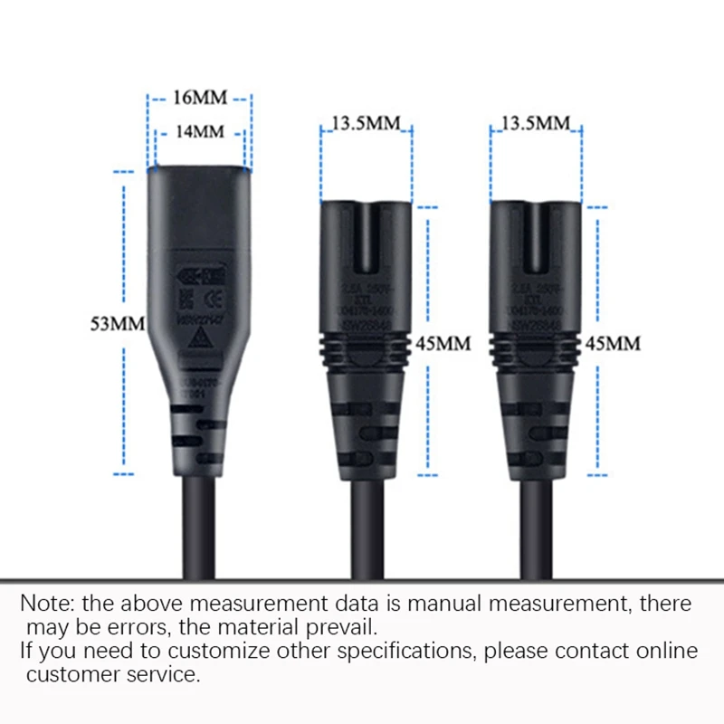 

Solid IEC320 C8 To 2X C7 Y Split AC Power Cord, IEC Figure 8 Male To 2 Female 1 In 2 Out AC Power Cable
