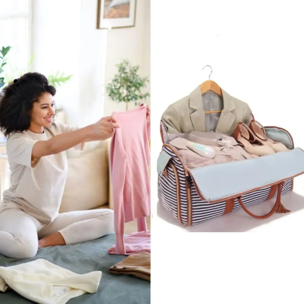 

Полосатая дорожная сумка большой вместимости, расширяемая складная складная сумка для костюма, трансформируемая сумка из искусственного материала, многофункциональная ручная кладь