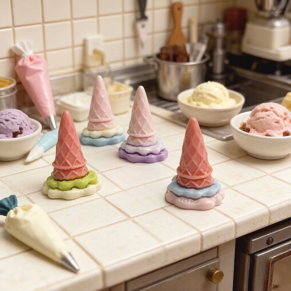 Kawaii 3D Ice Cream Cone Resin Cabochon DIY Accessories for Keychain Doll House Kitchen Decor Miniature Craft view 3