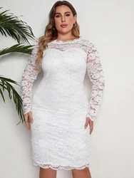 Plus Size nowy modny długi rękaw z okrągłym dekoltem Sexy biały zielony kolor impreza wieczorowa, formalna sukienki Midi dla kobiet