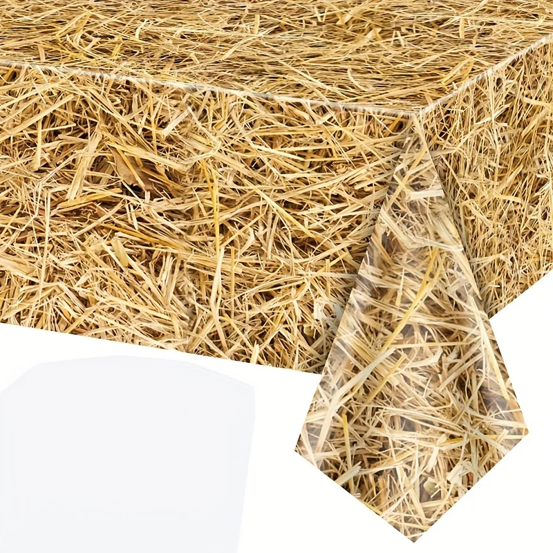 مجموعة مفرش طاولة رعاة البقر الغربية مكونة من 3 قطع - غطاء بلاستيكي لموضوع مزرعة المزرعة مع طباعة بالة القش، 54 × 108 بوصة لديكور حفلات أعياد الميلاد #6