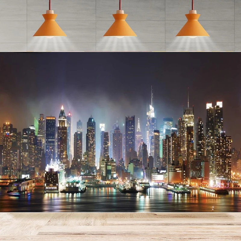 عرض جوي للمدينة، منظر طبيعي ليل نيويورك، خلفية للتصوير الفوتوغرافي اللامع، لافتة جدارية لخلفية حفلات المدينة المشهورة #1