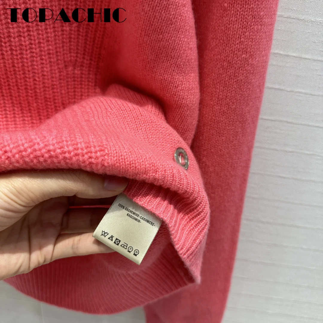 7.15 TOPACHIC-Women 100% Cashmere Ribbed Knit Simple All-matches Loose Sweater Classic O-Neck Long Sleeve Pullover Jumpers