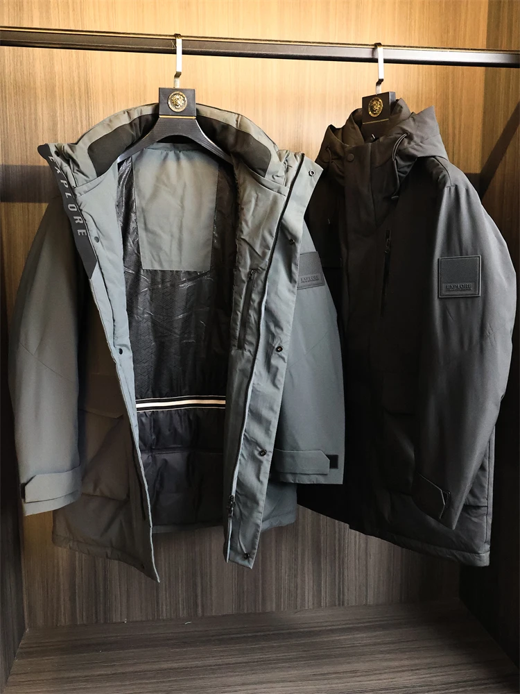 

Men's Mid-Length down Jaet Hooded White Du Feather 90% Filling Windproof Waterproof Autumn Winter Faion Urban Sle