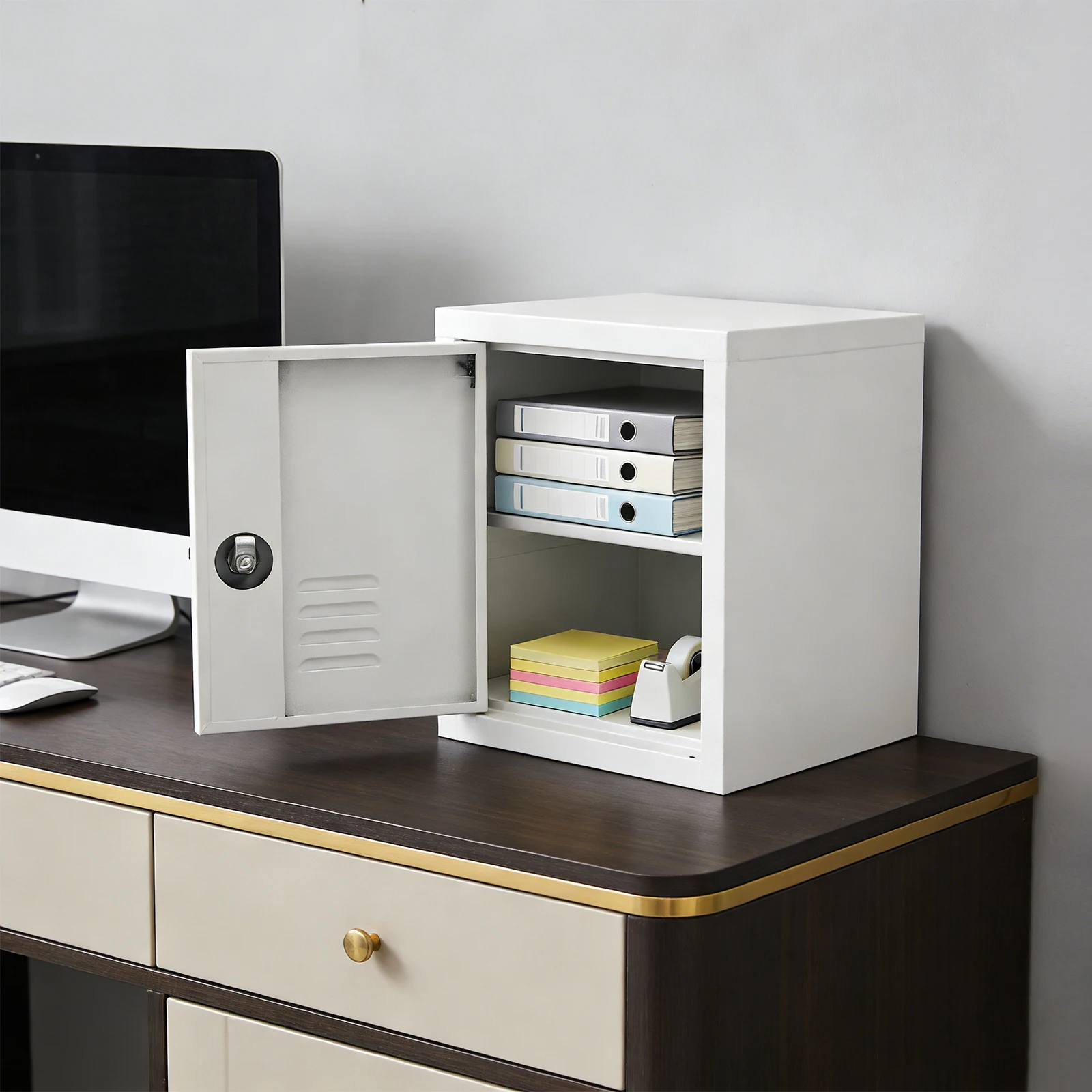 Grey White Cold-rolled Steel Storage Cabinet, Lockable Storage Cabinet, Free Standing Small Storage Cabinet