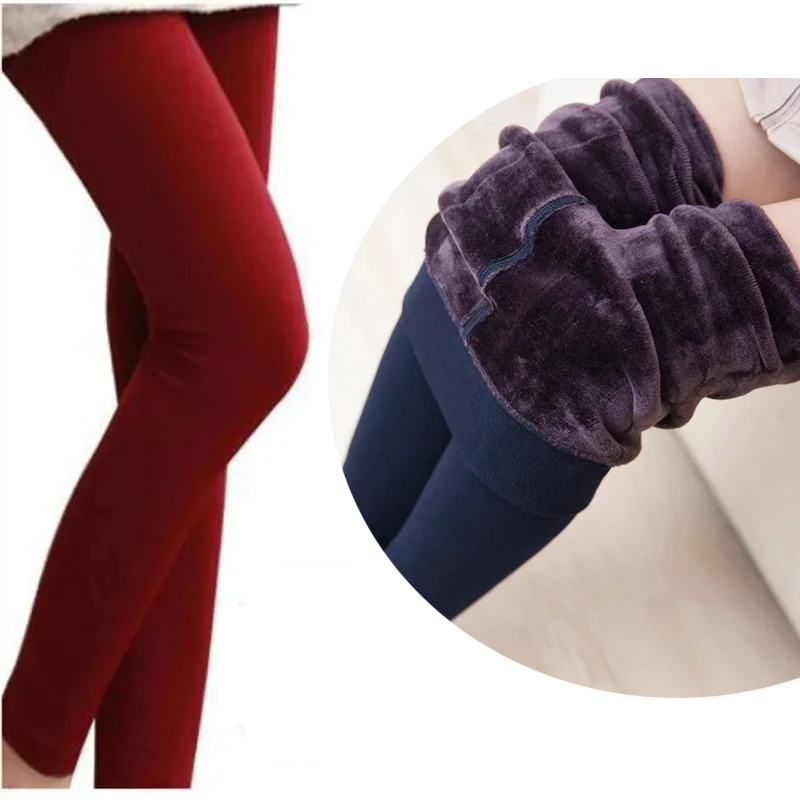 Mallas cálidas de terciopelo grueso para mujer, Leggings elásticos de cintura alta, Color sólido, Otoño e Invierno