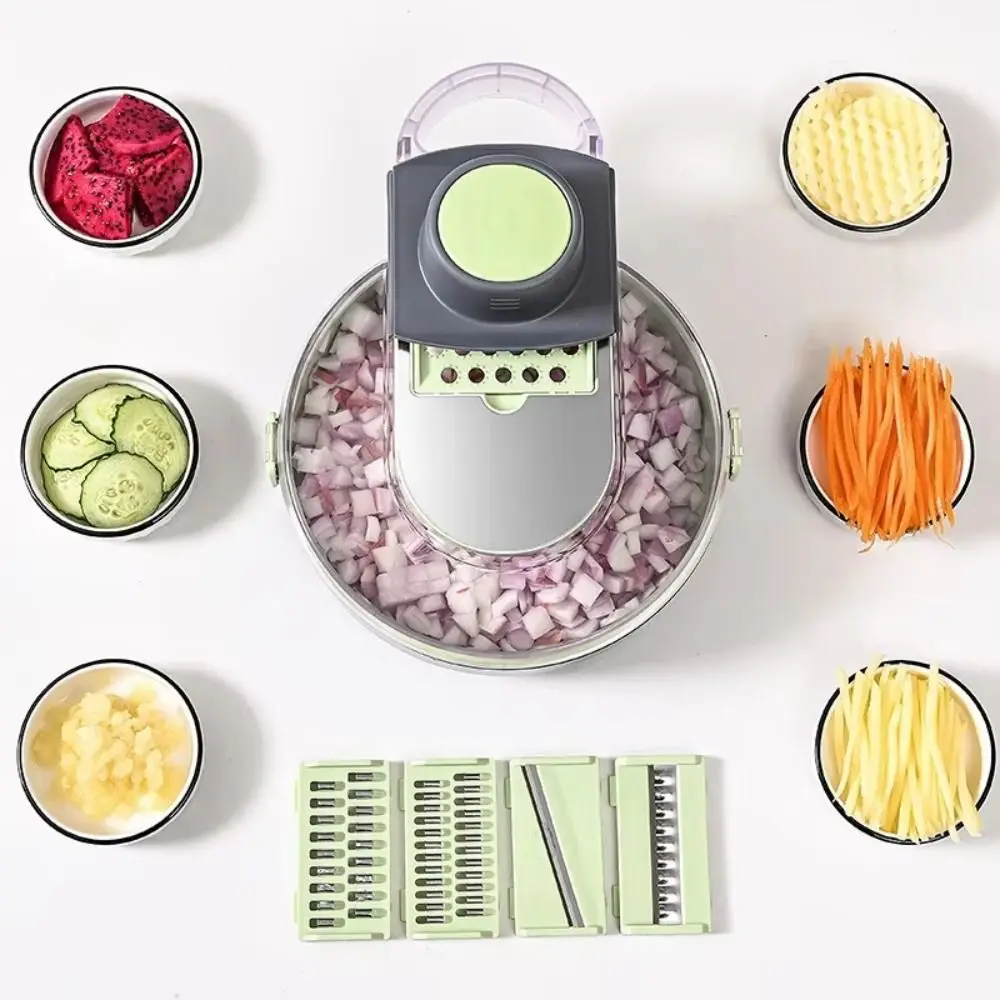 Stainless Steel Multifunctional Vegetable Cutter Hand Guard with Drain Basket Kitchen Slicer Manual with Container Food Grater