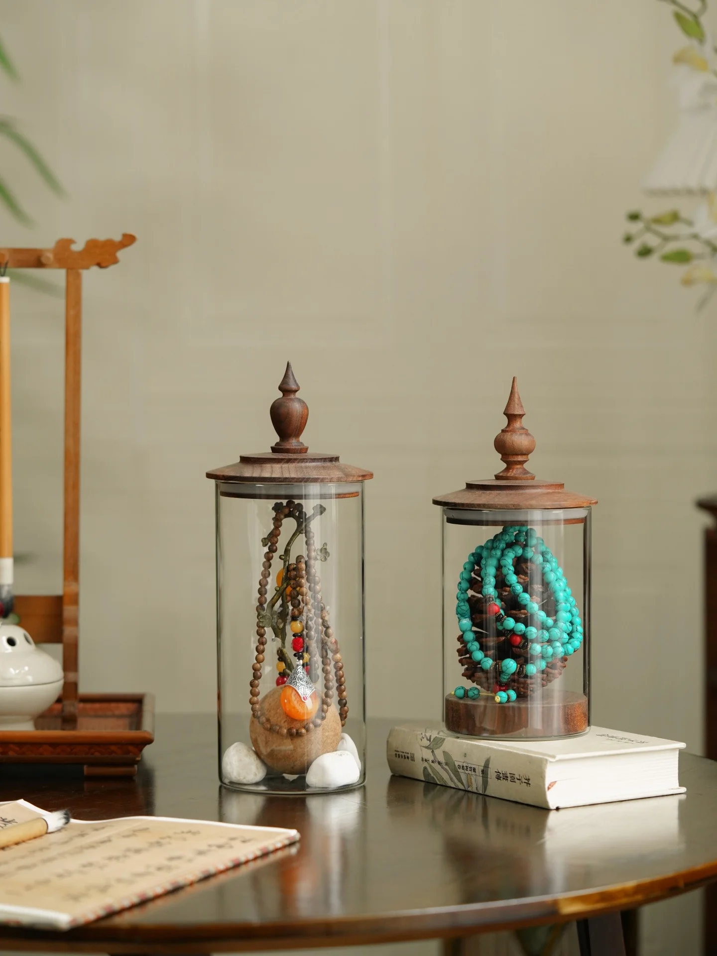 Large Capacity Walnut Corn Storage Box for Crystal Bracelets Handmade Vintage Style Wooden Box Display Case Jewelry Organizer