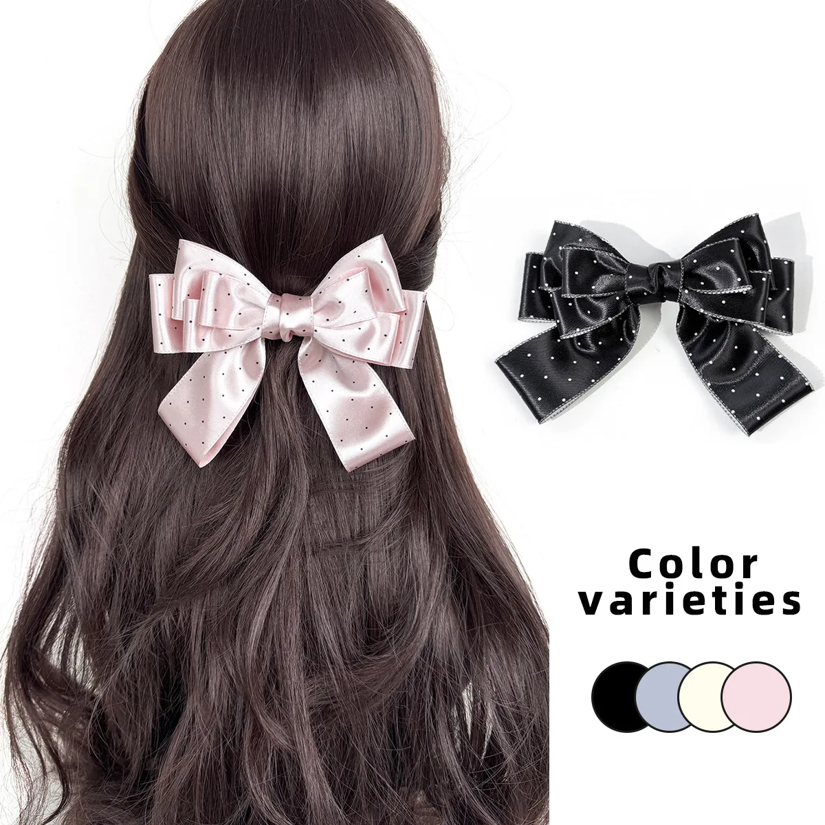 24pc Elegant Dot Spot Print Bow Hair Clips for Women And Girls Side Hairgrips Bulk Pack Hair Accessories