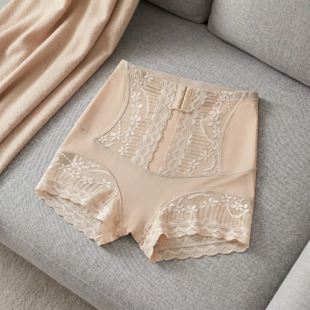 

High Waist Lace Shapewear Panties with Buckle Base Layer Boyshorts Postpartum Body Shaper Tummy Control Underwear Flowers