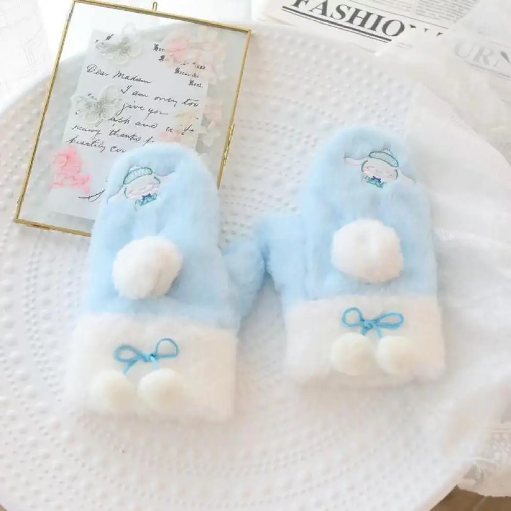 Sanrioed Kawaii Cinnamoroll Plush Scarf Gloves Anime Winter Cartoon Thicken Keep Warm Gloves Girls Cute Christmas Festival Gift