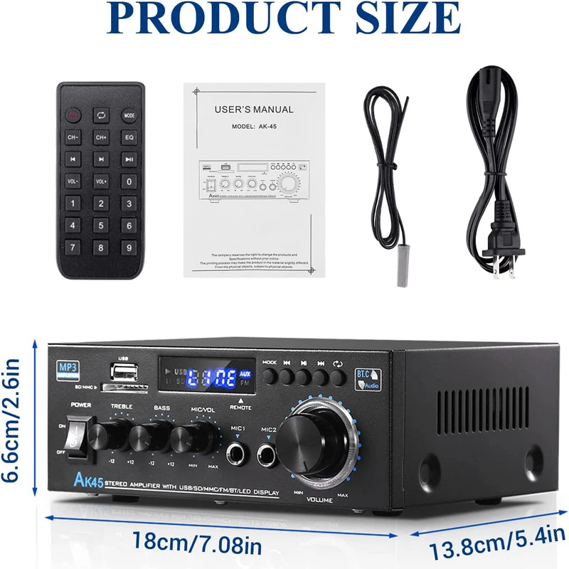 Ak45 Draadloze Bluetooth Stereo Max 350wx2 Rms 40wx2 Eindversterker Kanaal 2.0 Bluetooth 5.0 Hifi Digitale Versterker Voor Thuis