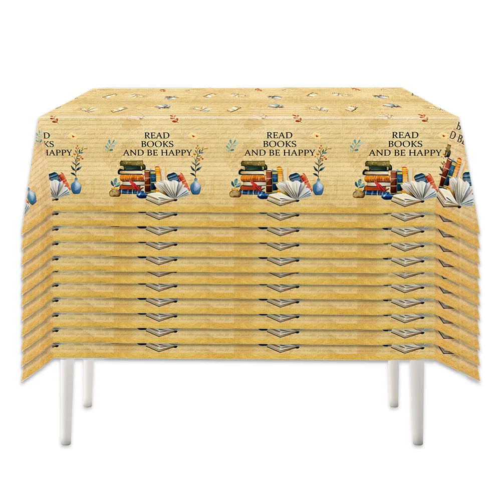 1/3pcs Vintage Read Books And Be Happy Disposable Tablecloth Waterproof Plastic Book Print Book Lover Reading Party Table Cover